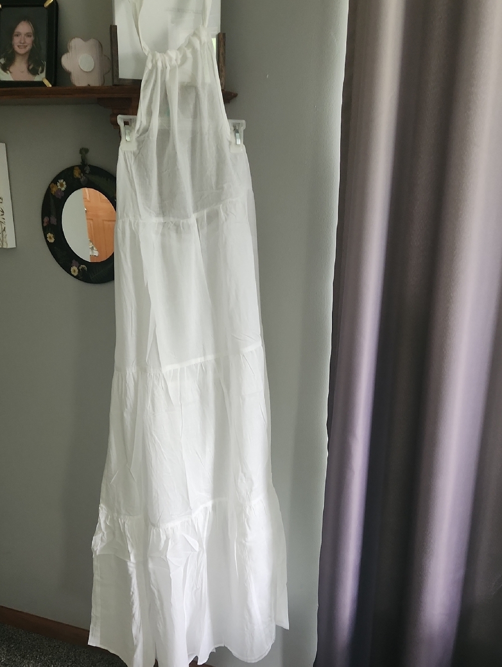 HYFVE white tiered cotton  halter maxi dress/cover up with a sheer appearance